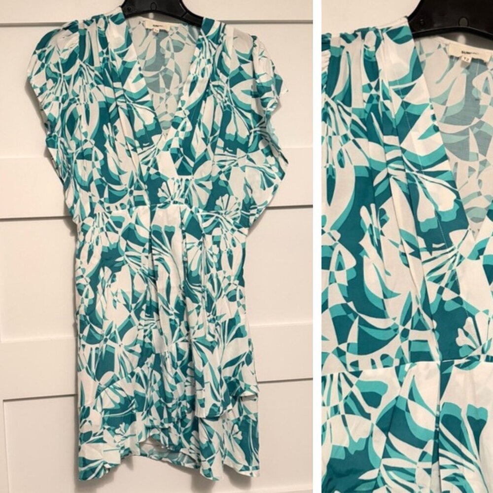 Suncoo Paris Green and White Printed V-Neck Dress Size T2 23395